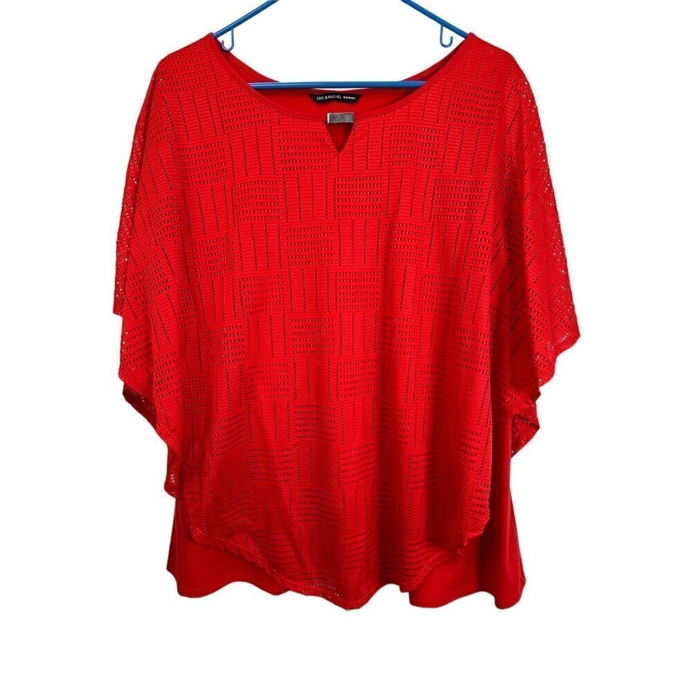 Zac and Rachel Orange tank top covered with patterned shawl poncho attached, Siz